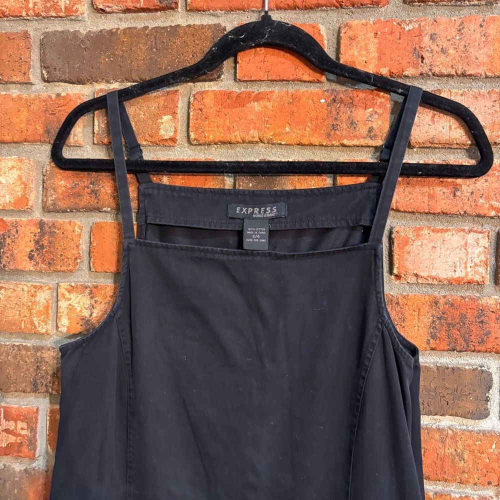 Express womens vintage cargo overall midi dress black 3/4 - Picture 2 of 6
